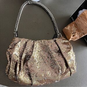 orYANY Handbag Wendy Evening Bag Dark Gold Silver Chain.
